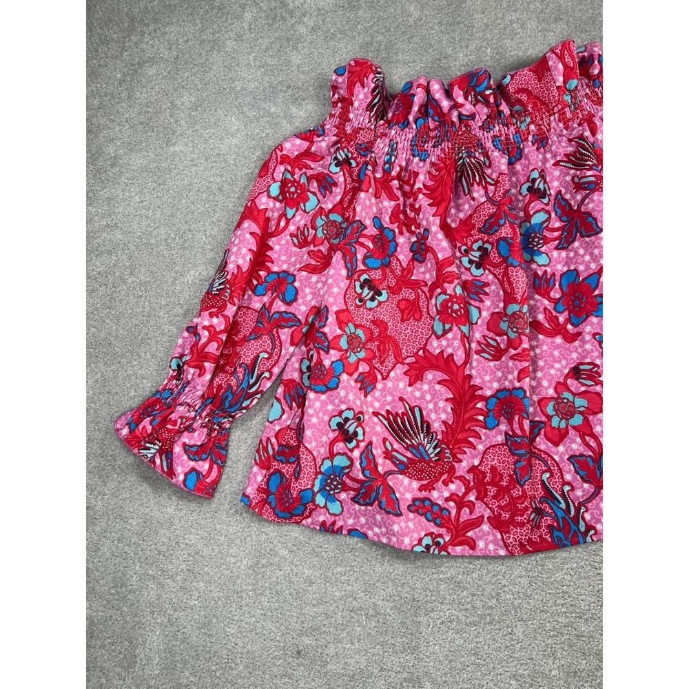 Tuckernuck Pink Floral Off the Shoulder Smocked Blouse Large Boho Preppy coastal - Picture 9 of 10